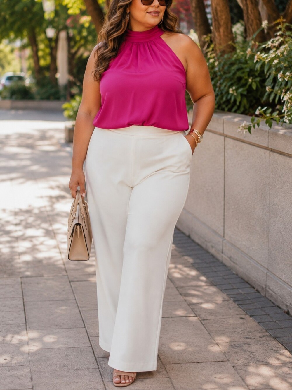 NWT RACHEL Rachel Roy Fuchsia Pink Sleeveless Halter Neck Blouse Top Summer Date